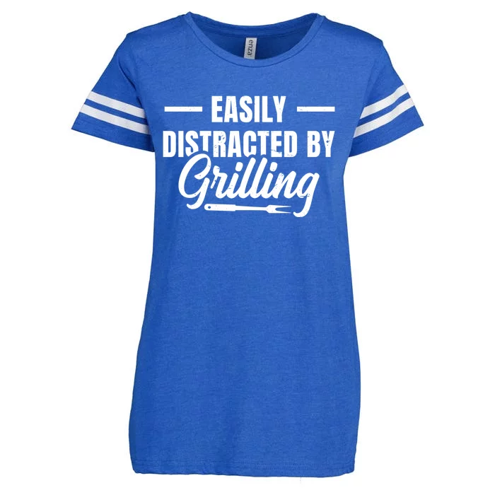 Easily Distraced By Grilling Barbecue Grill Master Steak Bbq Gift Enza Ladies Jersey Football T-Shirt