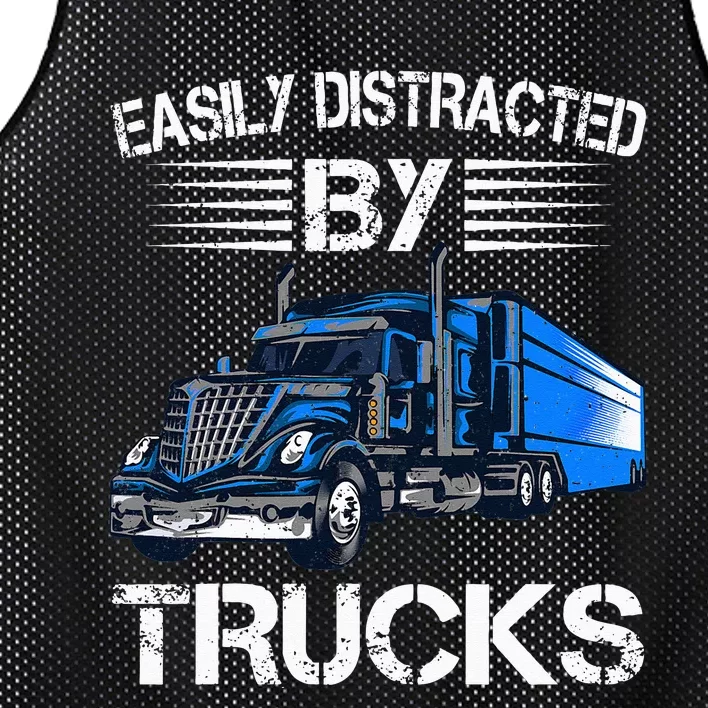 Easily Distracted By Trucks Semi Trailer Trucks Driver Funny Mesh Reversible Basketball Jersey Tank