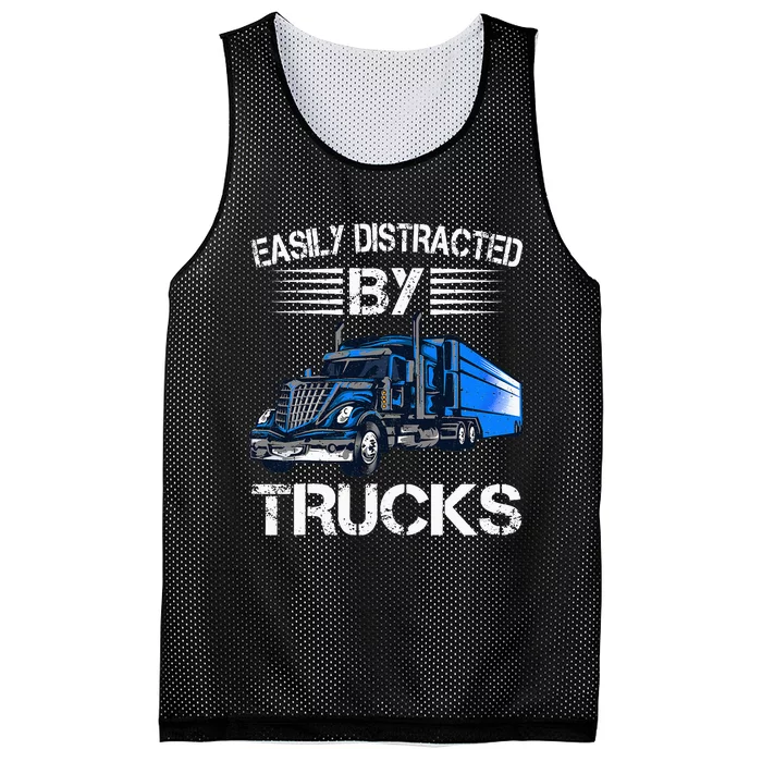 Easily Distracted By Trucks Semi Trailer Trucks Driver Funny Mesh Reversible Basketball Jersey Tank