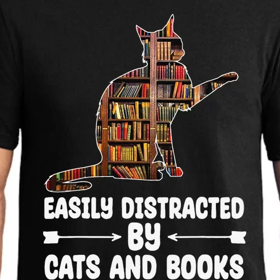 Easily Distracted by Cats And Books Funny Cat Lover Pajama Set