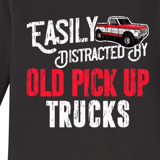 Easily Distracted By Old Pickup Trucks Classic Cars Baby Long Sleeve Bodysuit