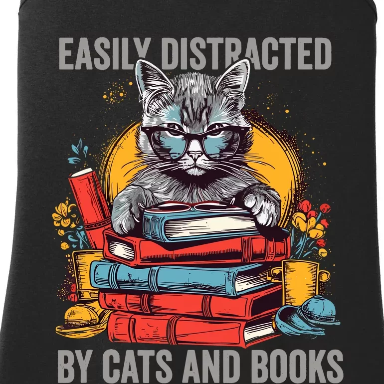 Easily Distracted By Cats And Books Book Lovers Ladies Essential Tank