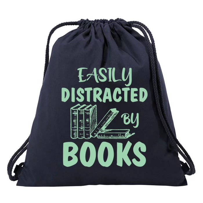 Easily Distracted By Books Bookaholic Bookworm Reading Gift Drawstring Bag