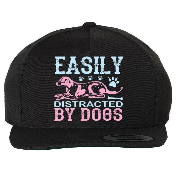 Easily Distracted By Dogs Wool Snapback Cap