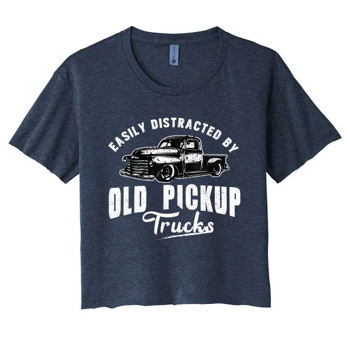 Easily Distracted By Old Pickup Square Body Trucks Lowrider Women's Crop Top Tee