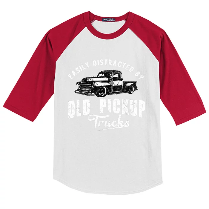 Easily Distracted By Old Pickup Square Body Trucks Lowrider Kids Colorblock Raglan Jersey