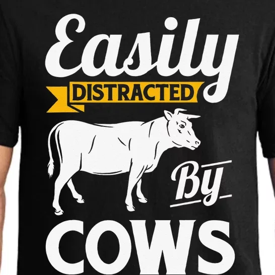 Easily Distracted By Cows Funny Cow Famers Pajama Set