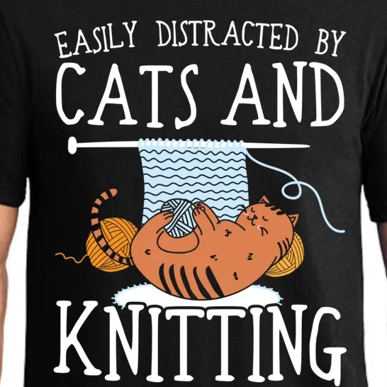 Easily Distracted By Cats And Knitting Crochet Kitty Lover Gift Pajama Set