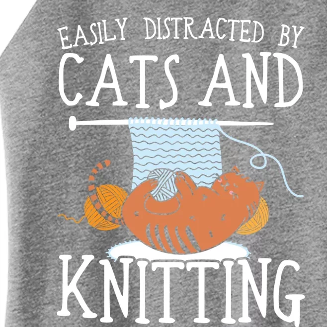 Easily Distracted By Cats And Knitting Crochet Kitty Lover Gift Women’s Perfect Tri Rocker Tank