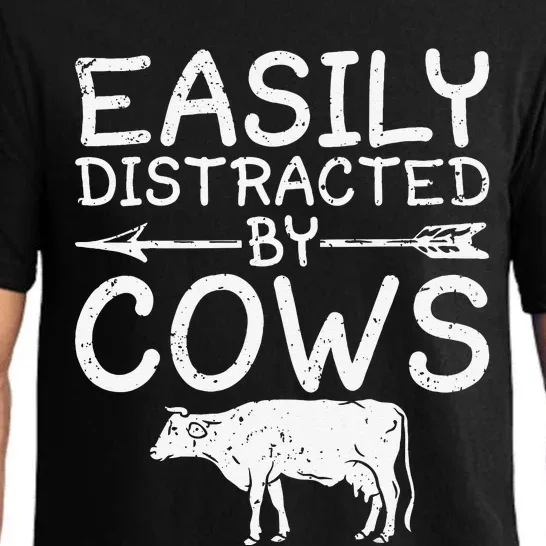 Easily Distracted by Cows funny Cow Famer Pajama Set