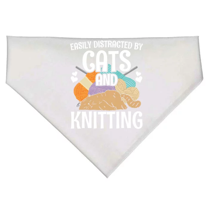 Easily Distracted By Cats And Knitting Crochet Kitty Lover Cute Gift USA-Made Doggie Bandana