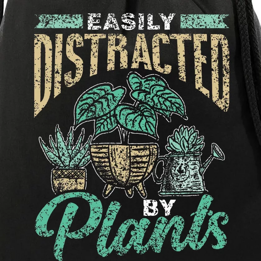 Easily Distracted By Plants Botanics Gardening Botanist Drawstring Bag