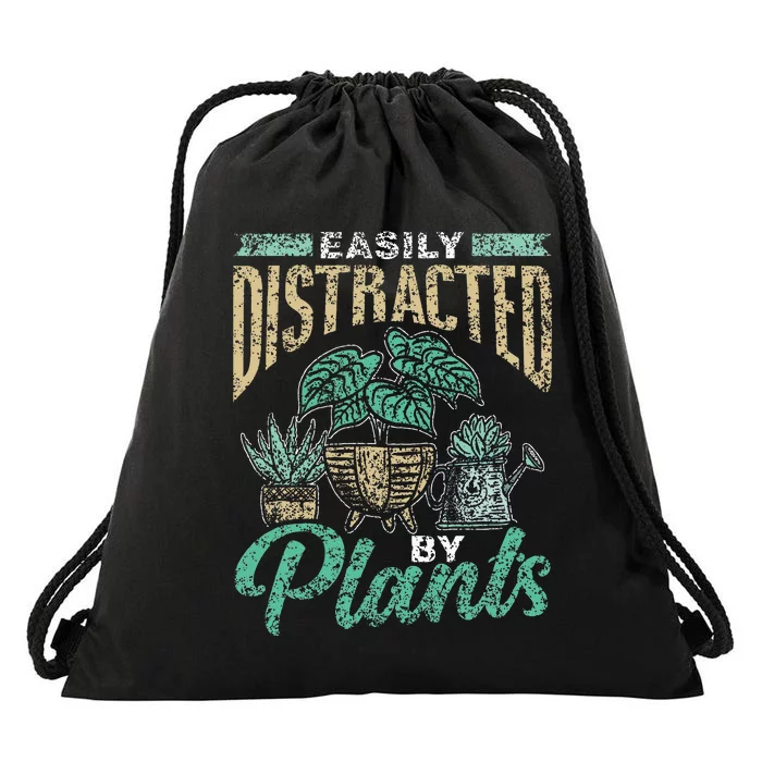 Easily Distracted By Plants Botanics Gardening Botanist Drawstring Bag