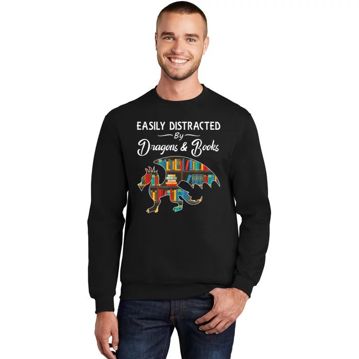 Easily Distracted By Dragons And Books Nerds Book Reader Sweatshirt