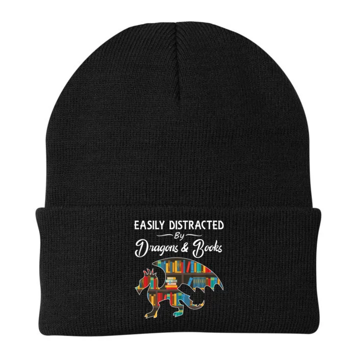 Easily Distracted By Dragons And Books Nerds Book Reader Knit Cap Winter Beanie