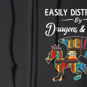 Easily Distracted By Dragons And Books Nerds Book Reader Full Zip Hoodie