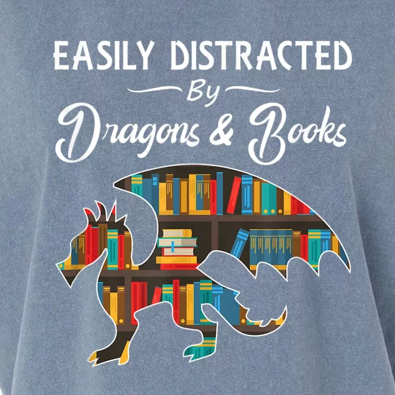 Easily Distracted By Dragons And Books Nerds Book Reader Garment-Dyed Women's Muscle Tee