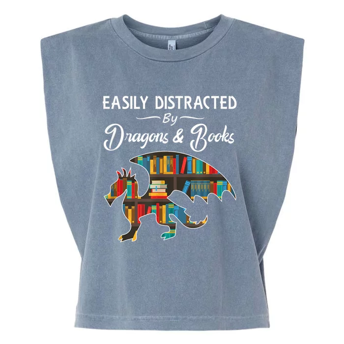 Easily Distracted By Dragons And Books Nerds Book Reader Garment-Dyed Women's Muscle Tee