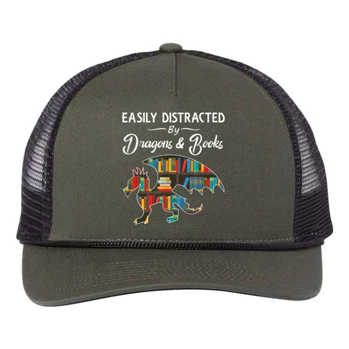 Easily Distracted By Dragons And Books Nerds Book Reader Retro Rope Trucker Hat Cap