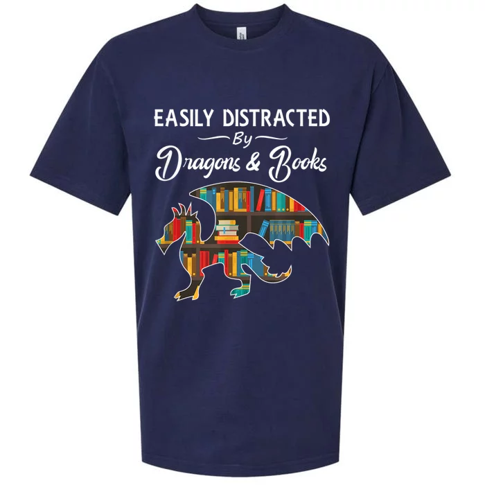 Easily Distracted By Dragons And Books Nerds Book Reader Sueded Cloud Jersey T-Shirt