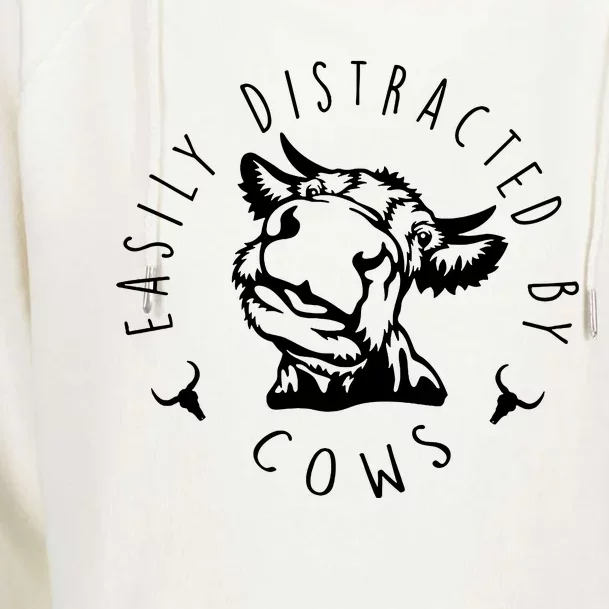 Easily Distracted By Cows Womens Funnel Neck Pullover Hood