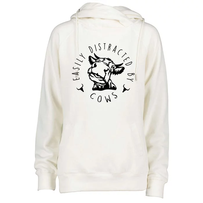 Easily Distracted By Cows Womens Funnel Neck Pullover Hood