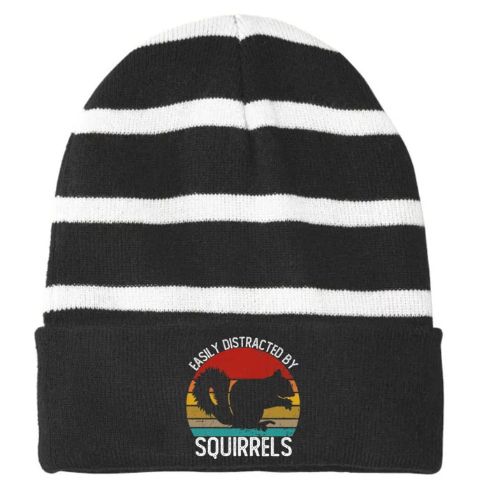 Easily Distracted By Squirrels S Vintage Squirrel Striped Beanie with Solid Band