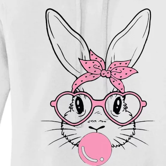 Easter Day Bunny With Heart Glasses Bubblegum Women's Pullover Hoodie