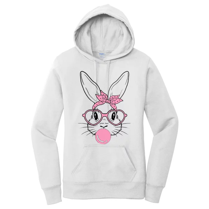 Easter Day Bunny With Heart Glasses Bubblegum Women's Pullover Hoodie