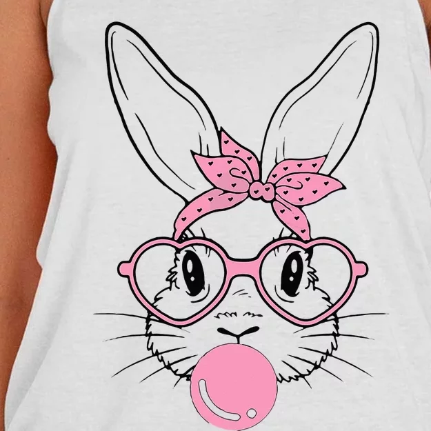 Easter Day Bunny With Heart Glasses Bubblegum Women's Knotted Racerback Tank