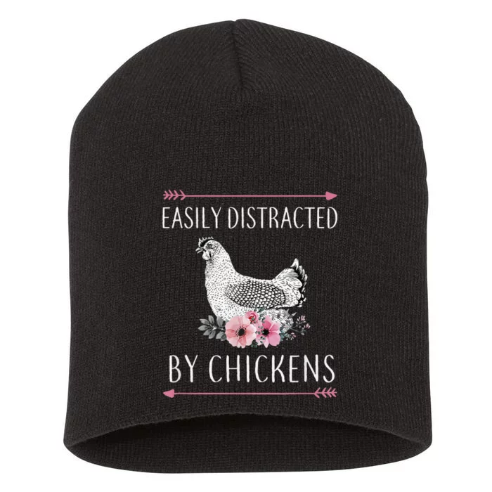 Easily Distracted By Chickens For Chicken Lovers Funny Short Acrylic Beanie