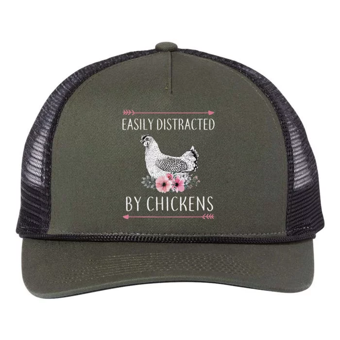 Easily Distracted By Chickens For Chicken Lovers Funny Retro Rope Trucker Hat Cap