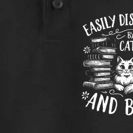 Easily Distracted By Cats And Books Cat Design Dry Zone Grid Performance Polo