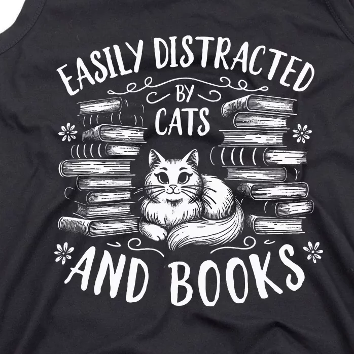 Easily Distracted By Cats And Books Cat Design Tank Top