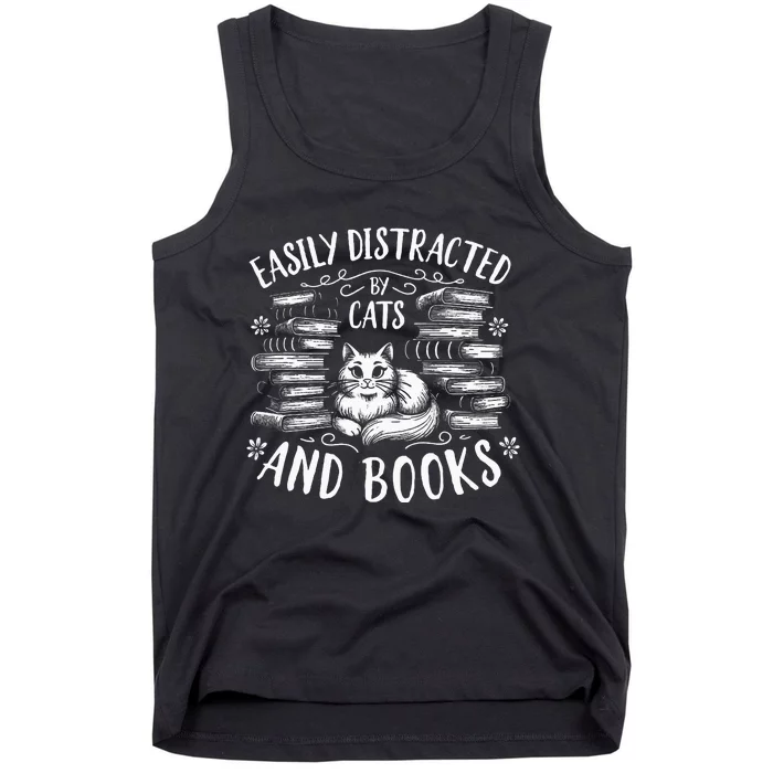 Easily Distracted By Cats And Books Cat Design Tank Top