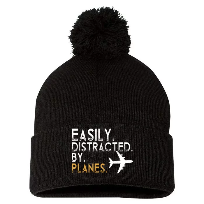 Easily Distracted By Planes Airplane Pilot Lover Pom Pom 12in Knit Beanie