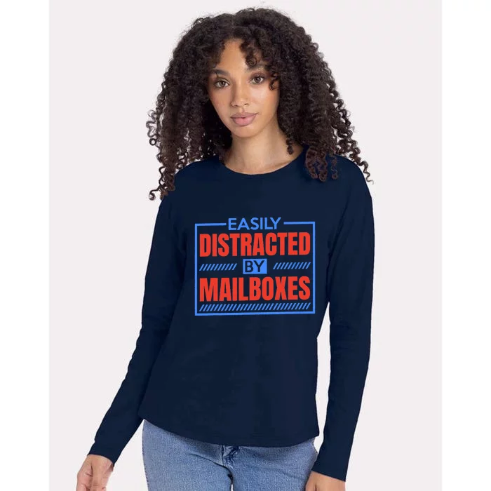 Easily Distracted By Mailboxes, Postman And Mail Carrier Womens Cotton Relaxed Long Sleeve T-Shirt