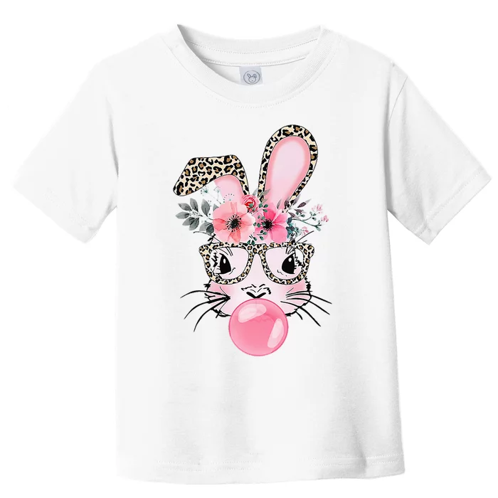 Easter Day Bunny With Leopard Glasses Bubblegum Toddler T-Shirt