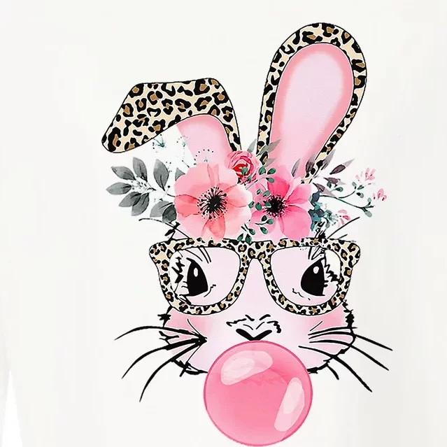 Easter Day Bunny With Leopard Glasses Bubblegum Cropped Pullover Crew