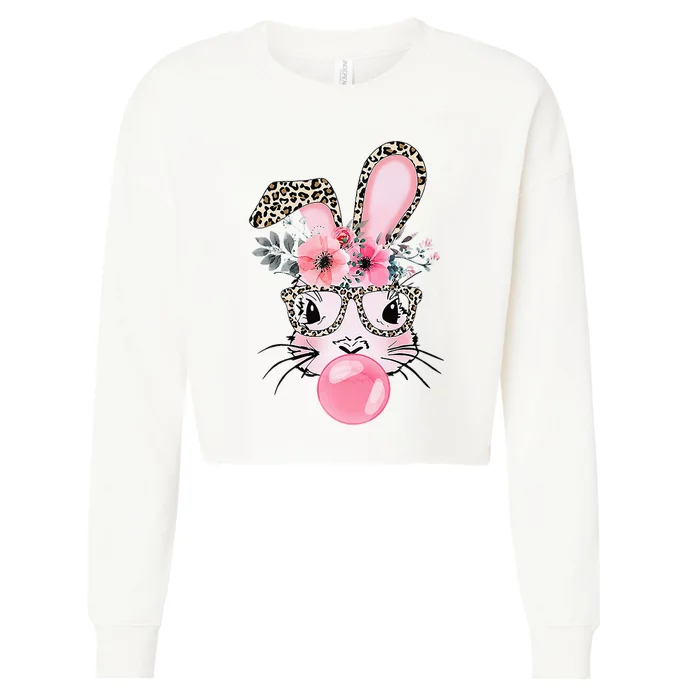 Easter Day Bunny With Leopard Glasses Bubblegum Cropped Pullover Crew