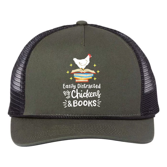 Easily Distracted By Chickens And Books Chicken Book Lover Retro Rope Trucker Hat Cap