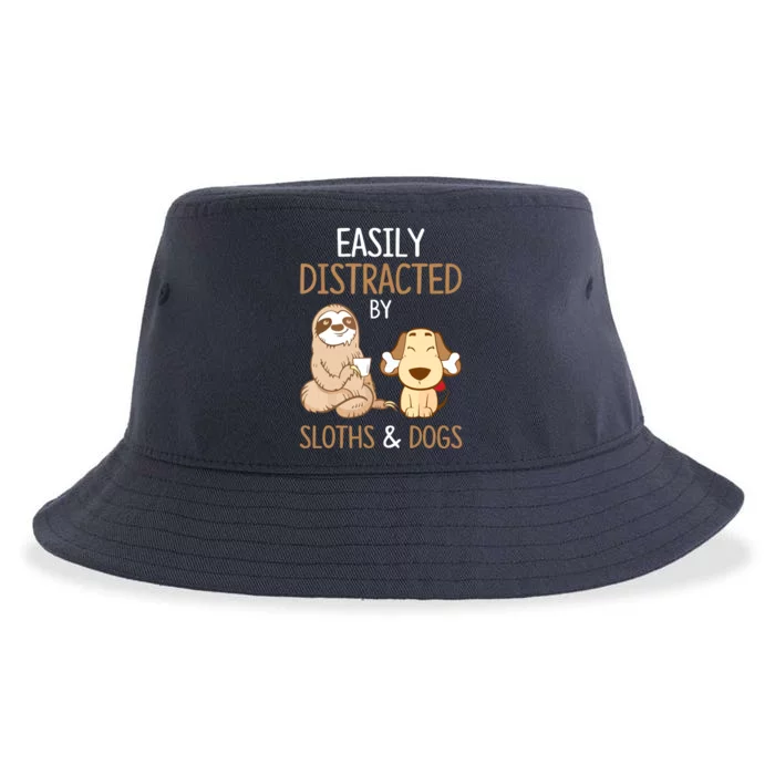 Easily Distracted By Sloths And Dogs Sloth Lover Gift Sustainable Bucket Hat