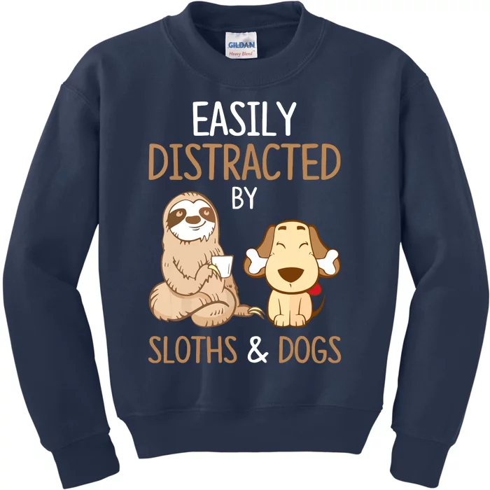 Easily Distracted By Sloths And Dogs Sloth Lover Gift Kids Sweatshirt