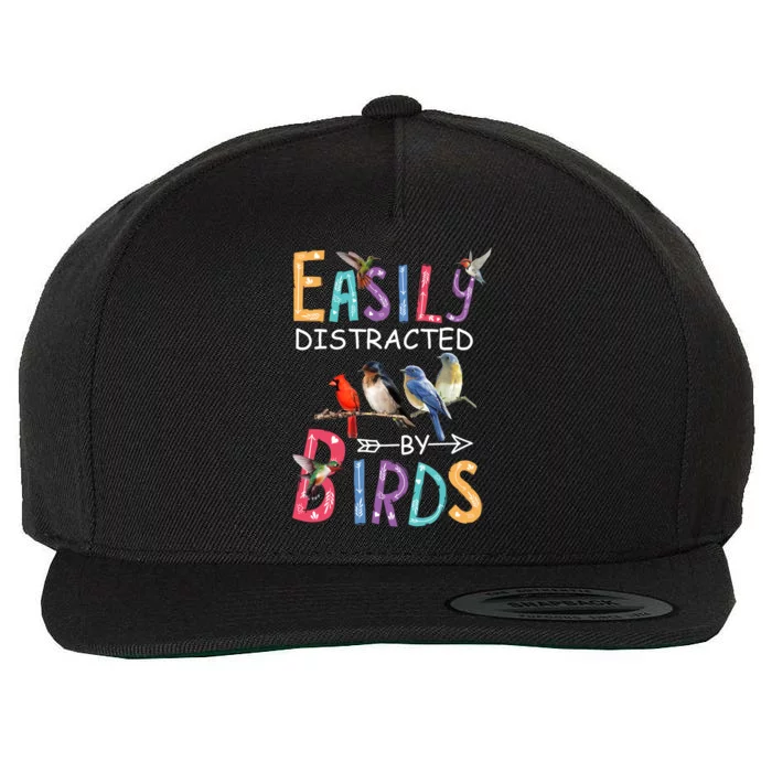 Easily Distracted By Birds Gift Funny Bird Gift Wool Snapback Cap