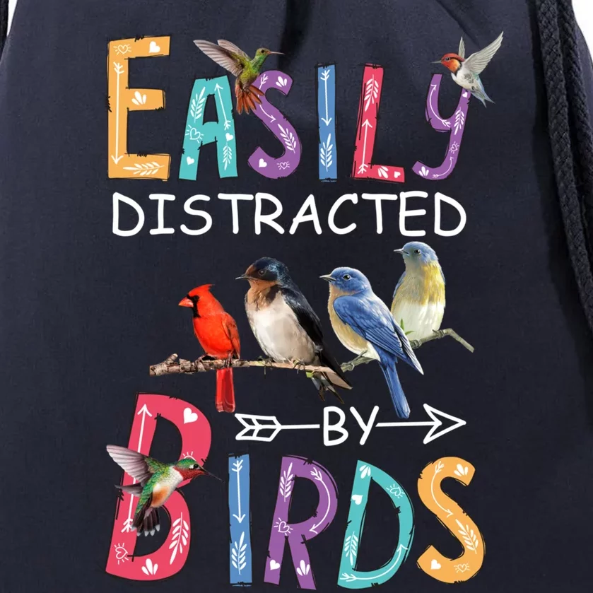 Easily Distracted By Birds Gift Funny Bird Gift Drawstring Bag