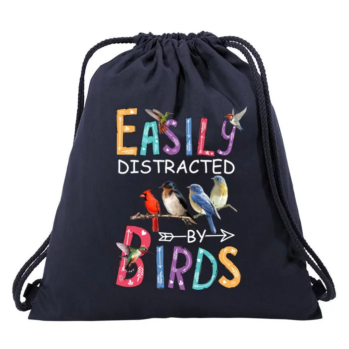 Easily Distracted By Birds Gift Funny Bird Gift Drawstring Bag