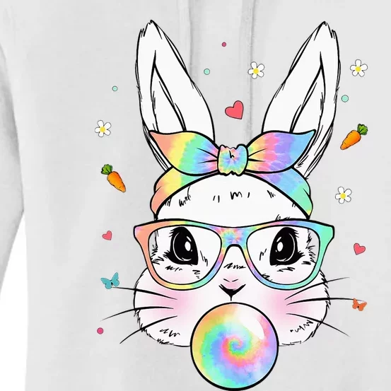 Easter Day Bunny With Tie Dye Glasses Bubblegum Women's Pullover Hoodie