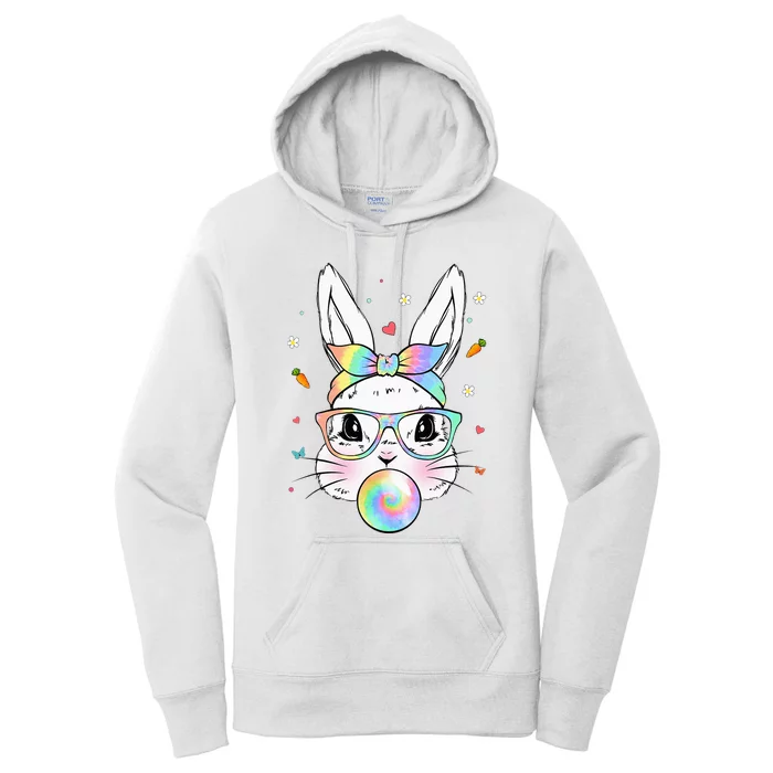 Easter Day Bunny With Tie Dye Glasses Bubblegum Women's Pullover Hoodie