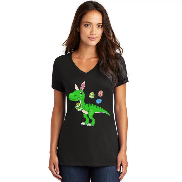 Easter Dinosaur Bunny Easter Basket Stuffers Women's V-Neck T-Shirt