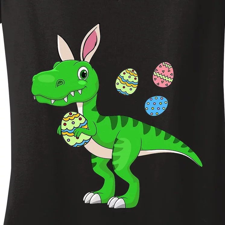 Easter Dinosaur Bunny Easter Basket Stuffers Women's V-Neck T-Shirt